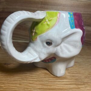 Pier One Circus Elephant 3D Mug Hand Painted Trunk Handle Quirky Kitsch Boho Zoo